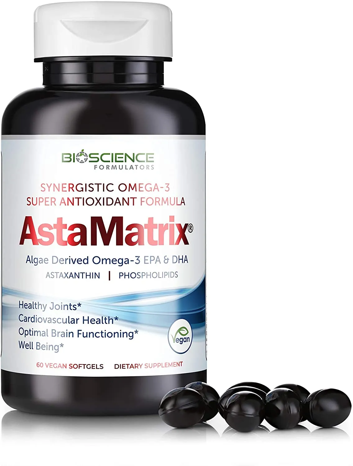 BioScience, AstaMatrix Boost Your Immune System with Algal Omega 3 DHA EPA Astaxanthin | Vegan-Friendly Alternative to Krill Oil or Fish Oil | Promotes Joint Heart Brain & Skin Health | 60 Vegan SoftGels