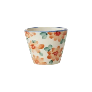 Ceramic Oval Espresso Cup with Hand Painted Orange Flowers - 2.4 oz
