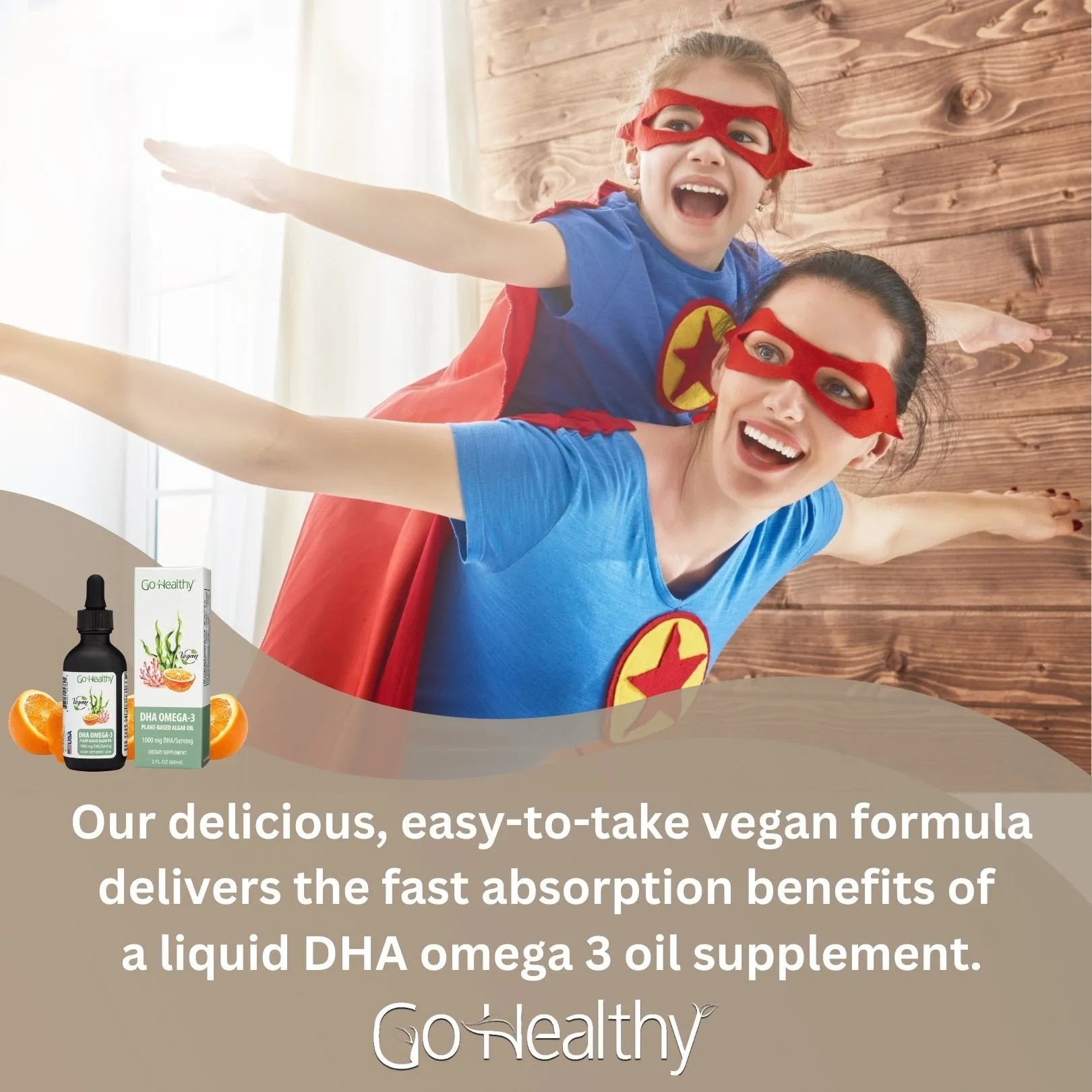 DHA Omega 3 Drops- Vegan Kids, Toddler & Adults Fish Oil Alternative, Organic Orange Flavor - 2 FL. OZ Bottle