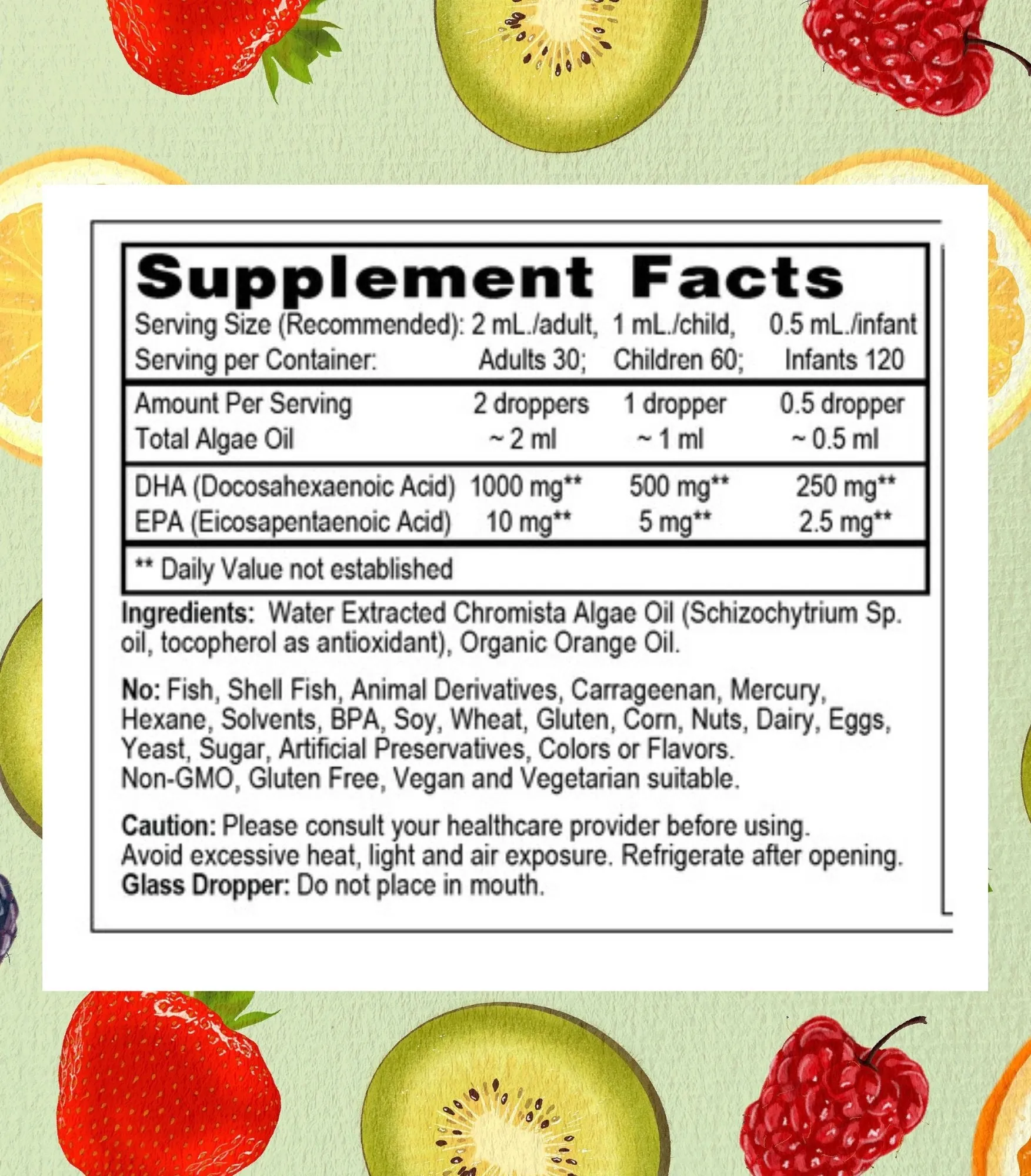 DHA Omega 3 Drops- Vegan Kids, Toddler & Adults Fish Oil Alternative, Organic Orange Flavor - 2 FL. OZ Bottle