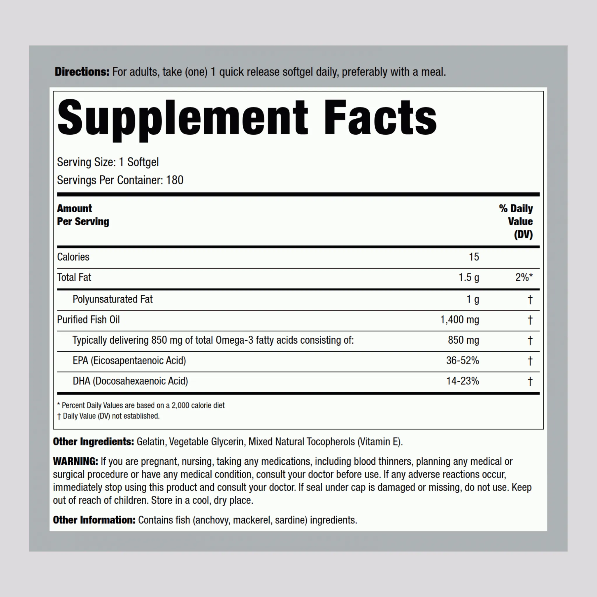 Fish Oil Triple Strength (with Omega-3), 1400 mg, 180 Quick Release Softgels, 2  Bottles