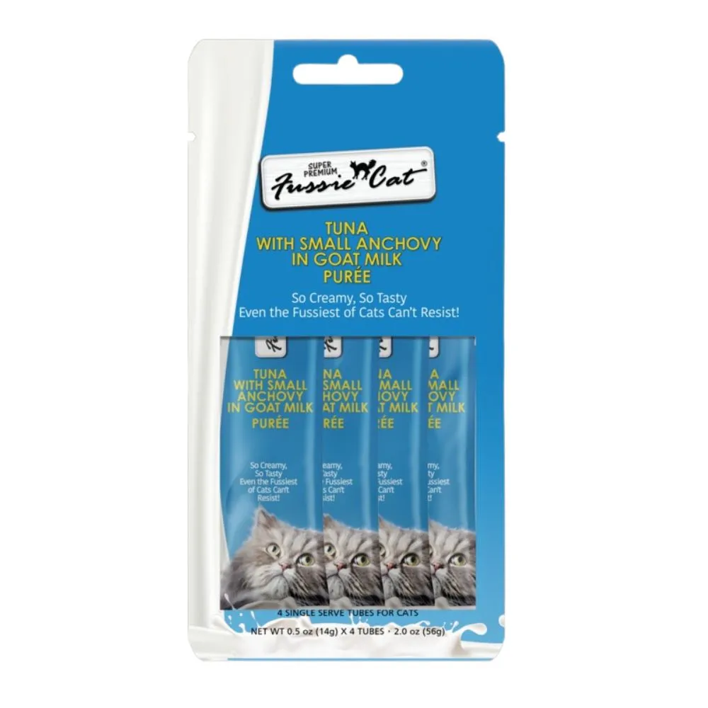 Fussie Cat Tuna Small Anchovy in Goat Milk Puree Cat Treats 4Pk