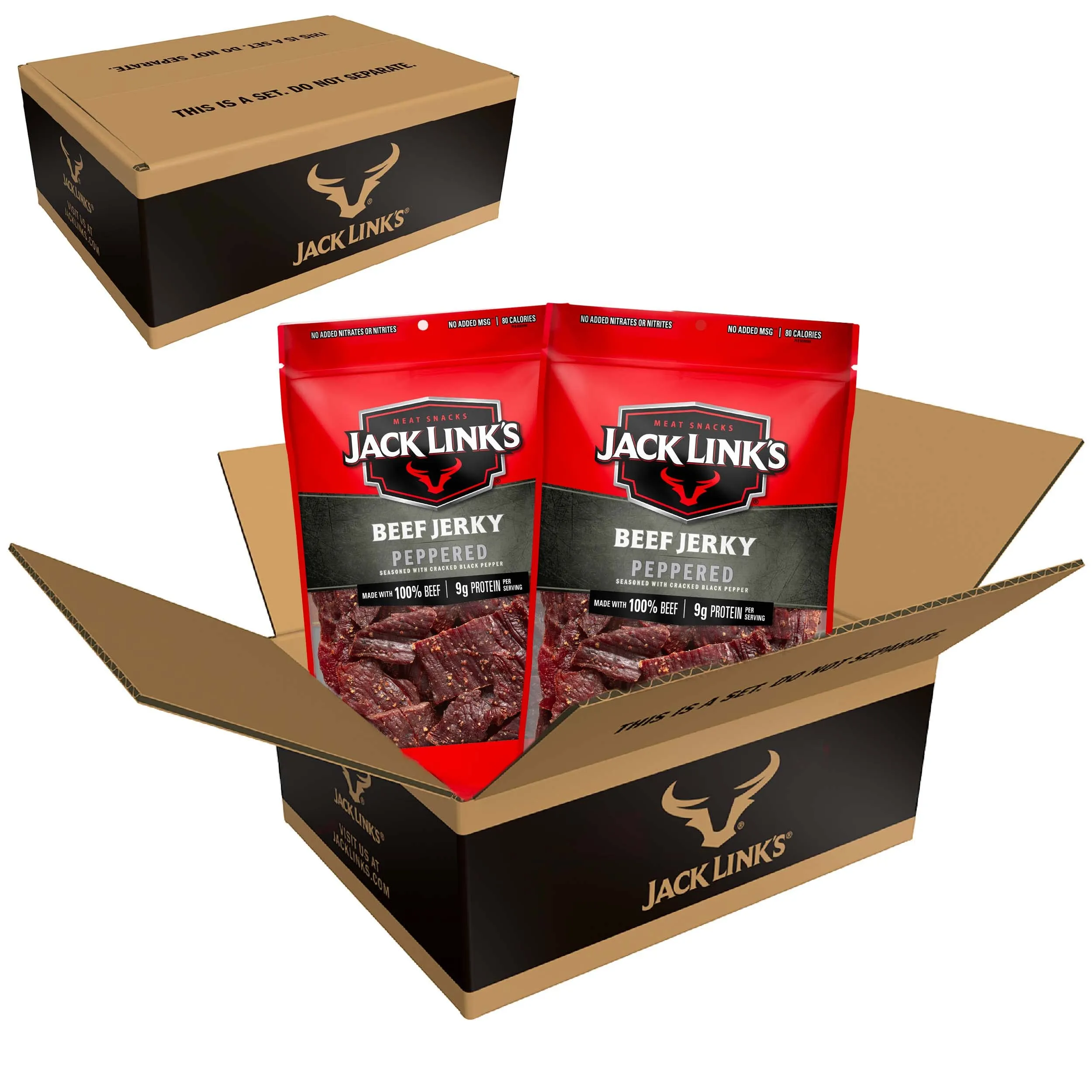 Jack Link's Beef Jerky, Peppered, Large Jerky Bags  Flavorful Meat Snacks, Ready to Eat Protein Snacks with 9g of Protein, Made with 100% Beef, Keto, Paleo & Carnivore Diet Ready  9 Oz. (Pack of 2)