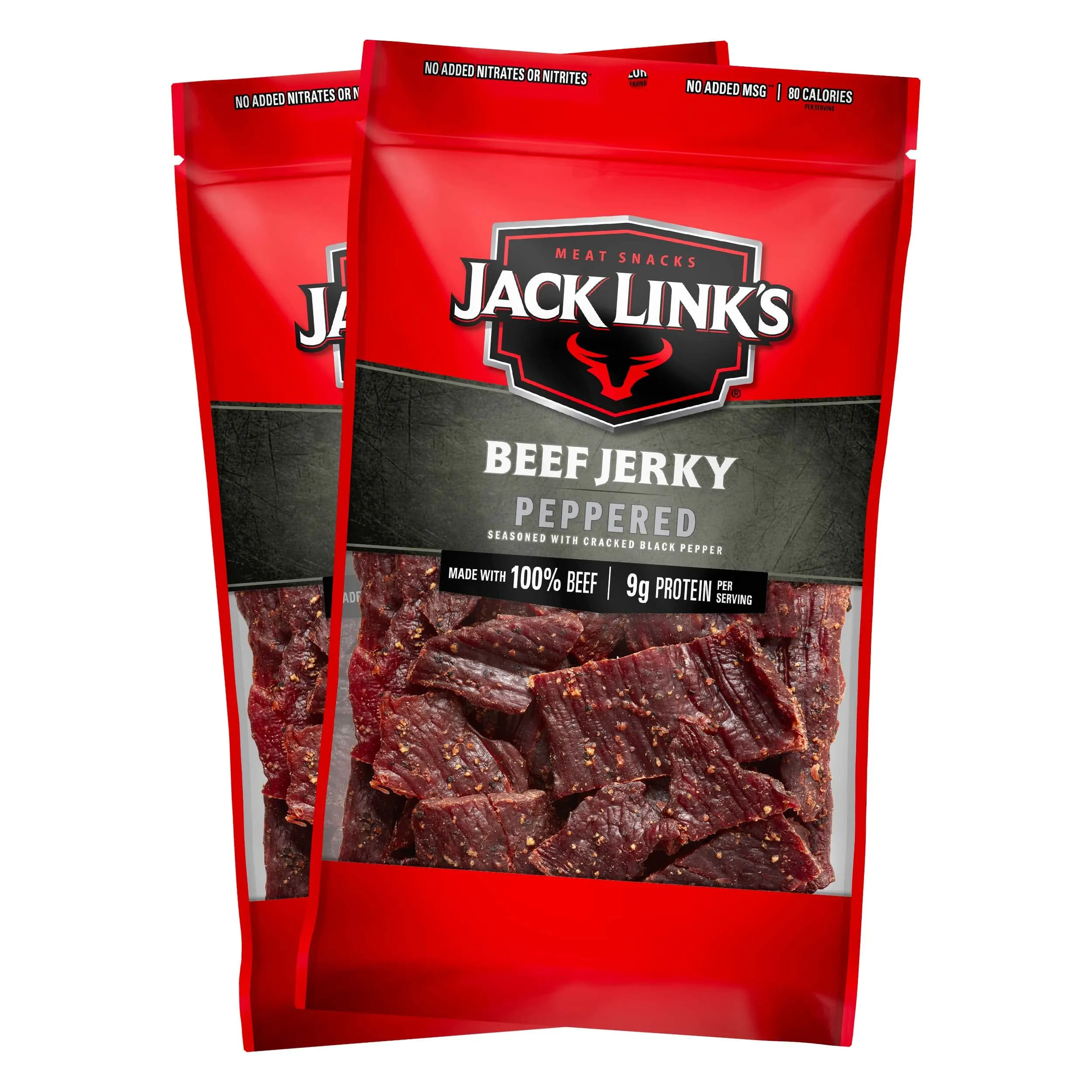 Jack Link's Beef Jerky, Peppered, Large Jerky Bags  Flavorful Meat Snacks, Ready to Eat Protein Snacks with 9g of Protein, Made with 100% Beef, Keto, Paleo & Carnivore Diet Ready  9 Oz. (Pack of 2)