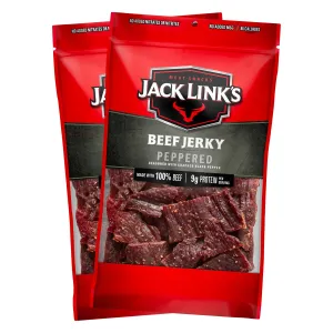 Jack Link's Beef Jerky, Peppered, Large Jerky Bags  Flavorful Meat Snacks, Ready to Eat Protein Snacks with 9g of Protein, Made with 100% Beef, Keto, Paleo & Carnivore Diet Ready  9 Oz. (Pack of 2)