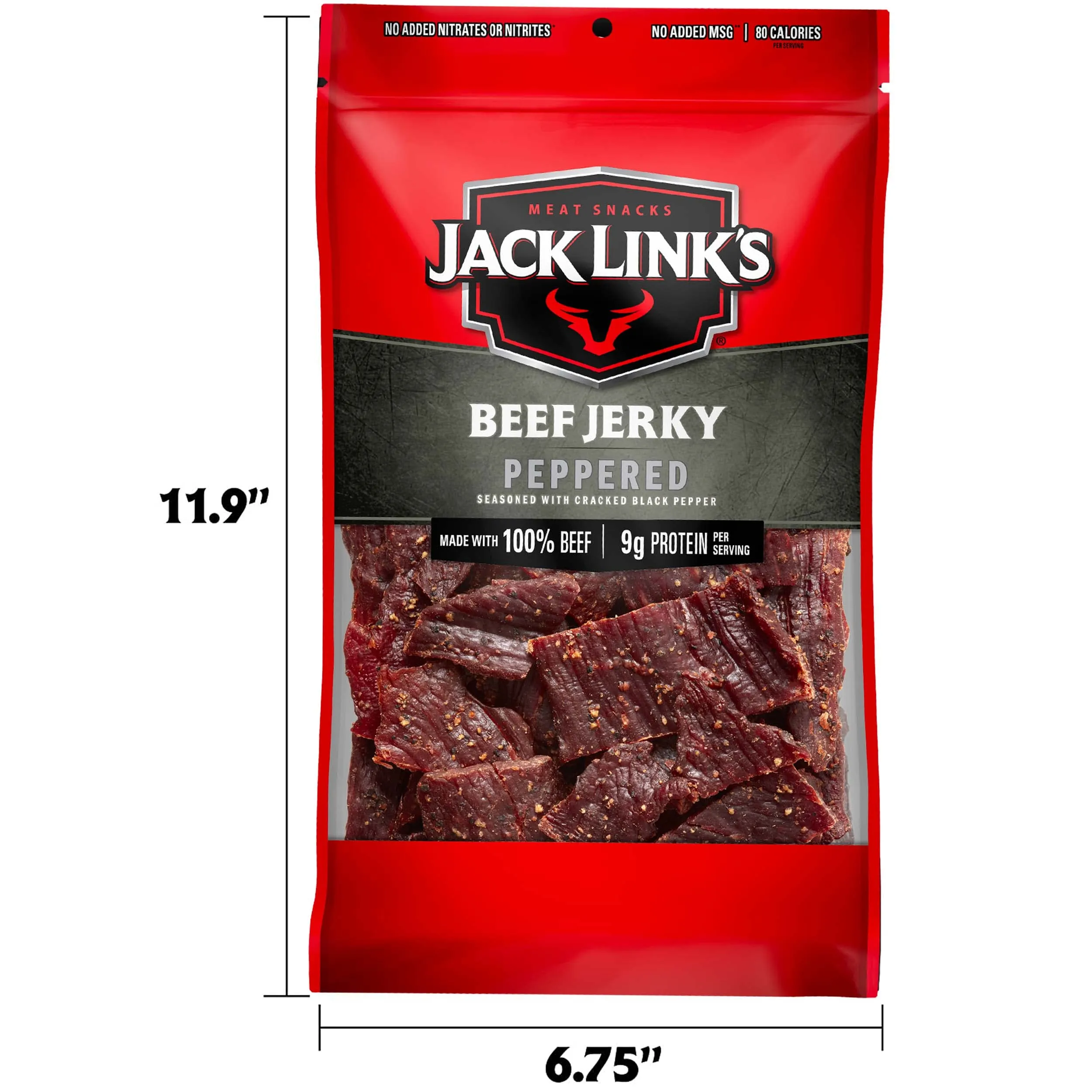 Jack Link's Beef Jerky, Peppered, Large Jerky Bags  Flavorful Meat Snacks, Ready to Eat Protein Snacks with 9g of Protein, Made with 100% Beef, Keto, Paleo & Carnivore Diet Ready  9 Oz. (Pack of 2)