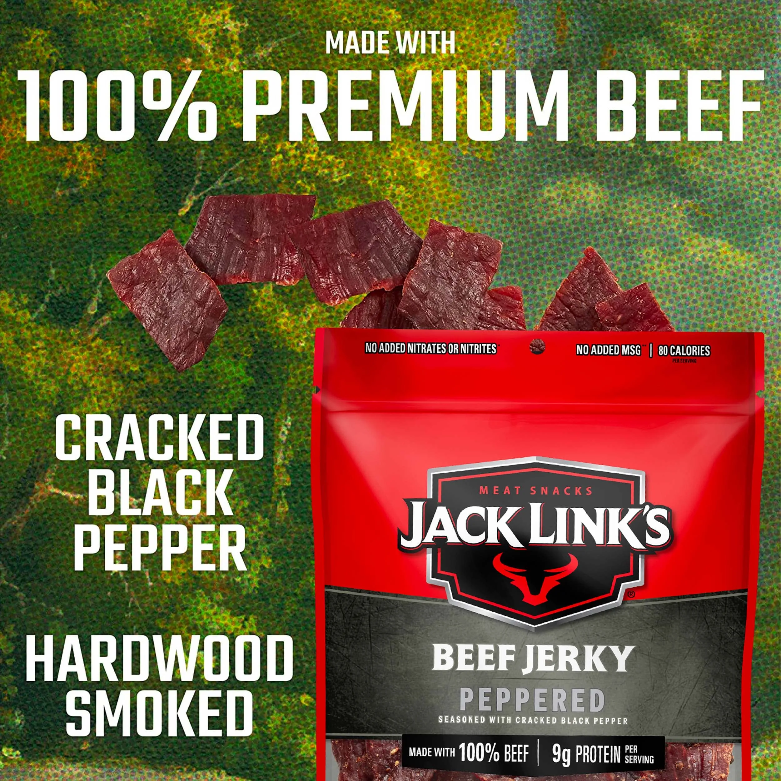 Jack Link's Beef Jerky, Peppered, Large Jerky Bags  Flavorful Meat Snacks, Ready to Eat Protein Snacks with 9g of Protein, Made with 100% Beef, Keto, Paleo & Carnivore Diet Ready  9 Oz. (Pack of 2)