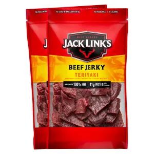 Jack Link's Beef Jerky, Teriyaki, Large Jerky Bags  Flavorful Meat Snacks, Ready to Eat Protein Snacks with 11g of Protein, Made with 100% Beef, Keto, Paleo & Carnivore Diet Ready  9 Oz. (Pack of 2)