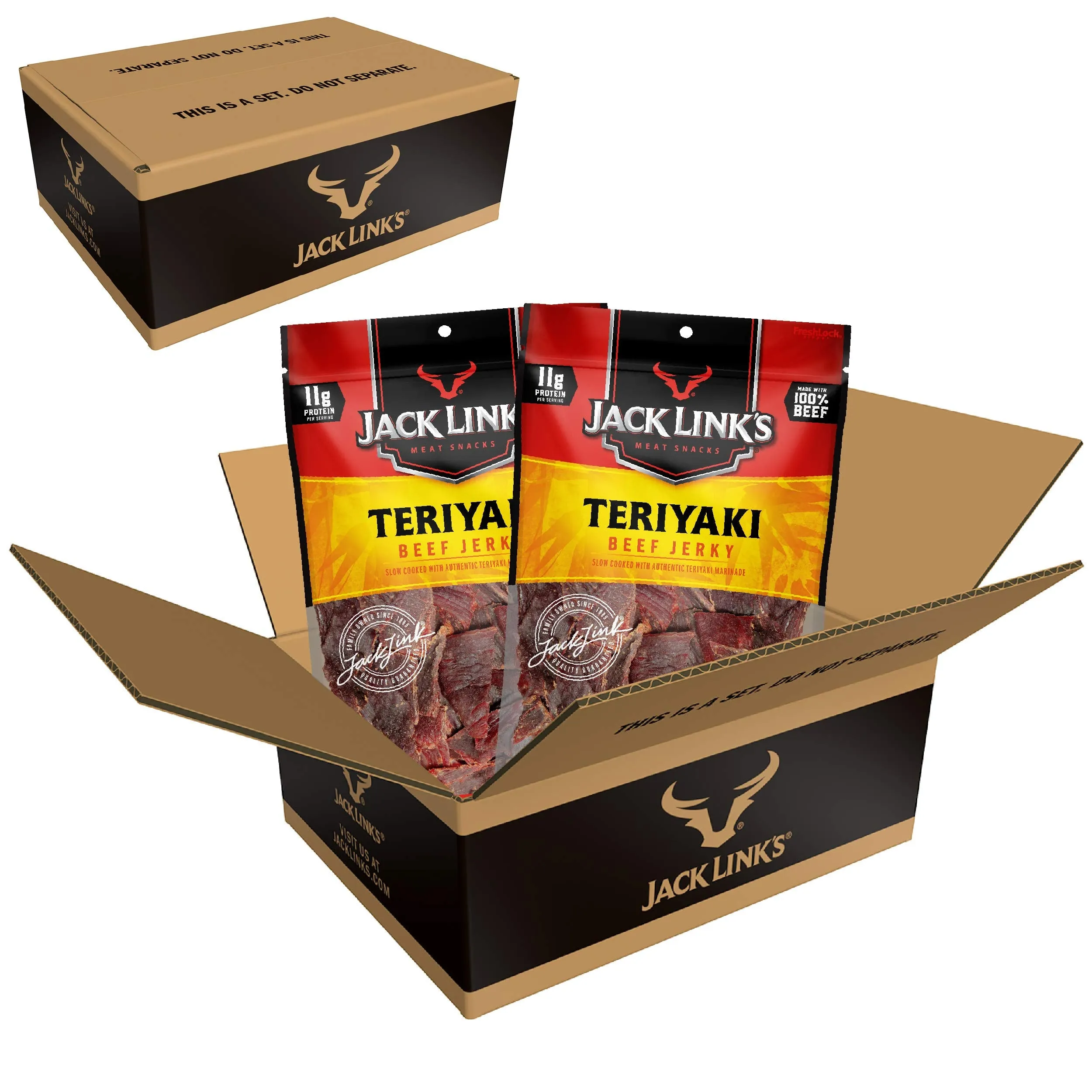Jack Link's Beef Jerky, Teriyaki, Large Jerky Bags  Flavorful Meat Snacks, Ready to Eat Protein Snacks with 11g of Protein, Made with 100% Beef, Keto, Paleo & Carnivore Diet Ready  9 Oz. (Pack of 2)