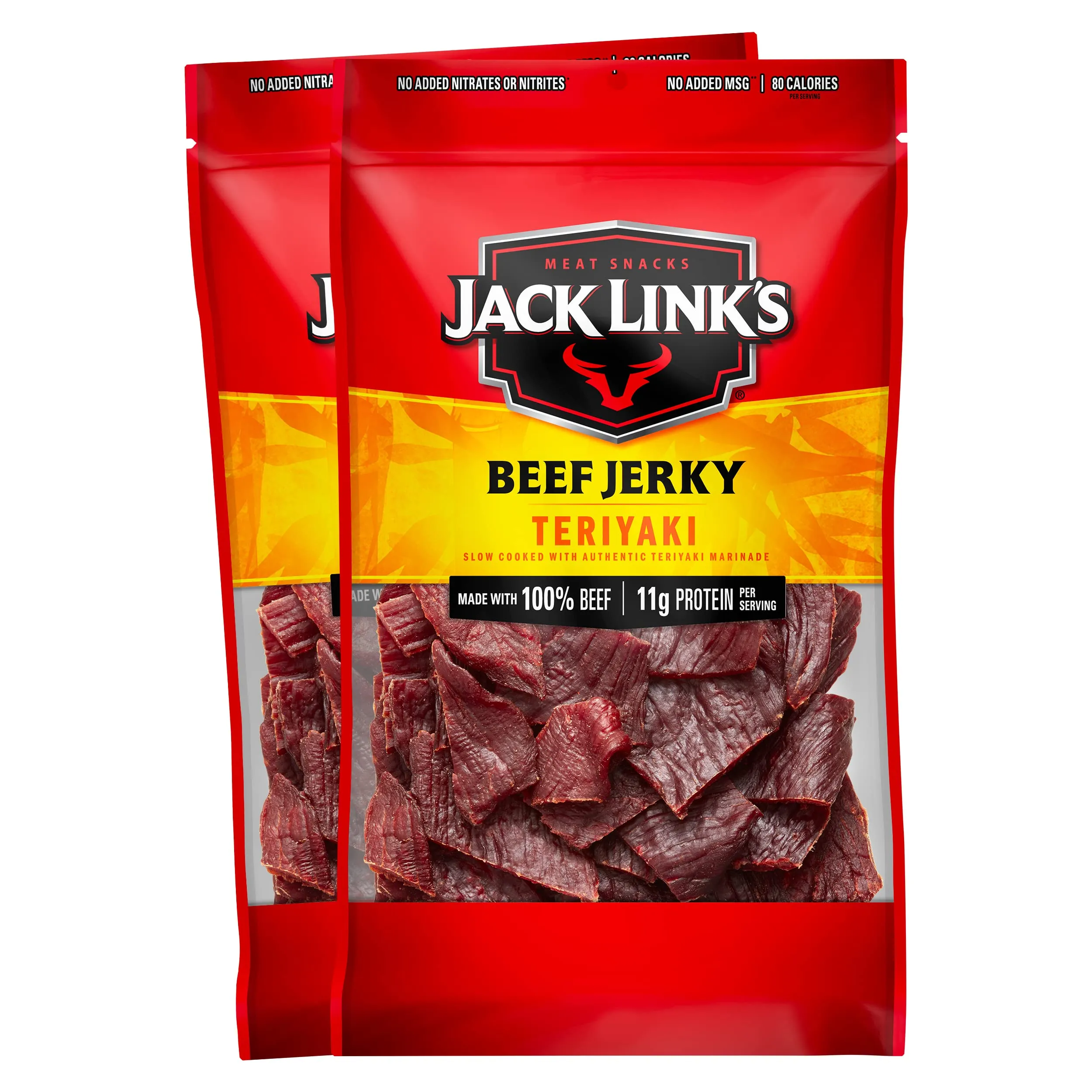 Jack Link's Beef Jerky, Teriyaki, Large Jerky Bags  Flavorful Meat Snacks, Ready to Eat Protein Snacks with 11g of Protein, Made with 100% Beef, Keto, Paleo & Carnivore Diet Ready  9 Oz. (Pack of 2)