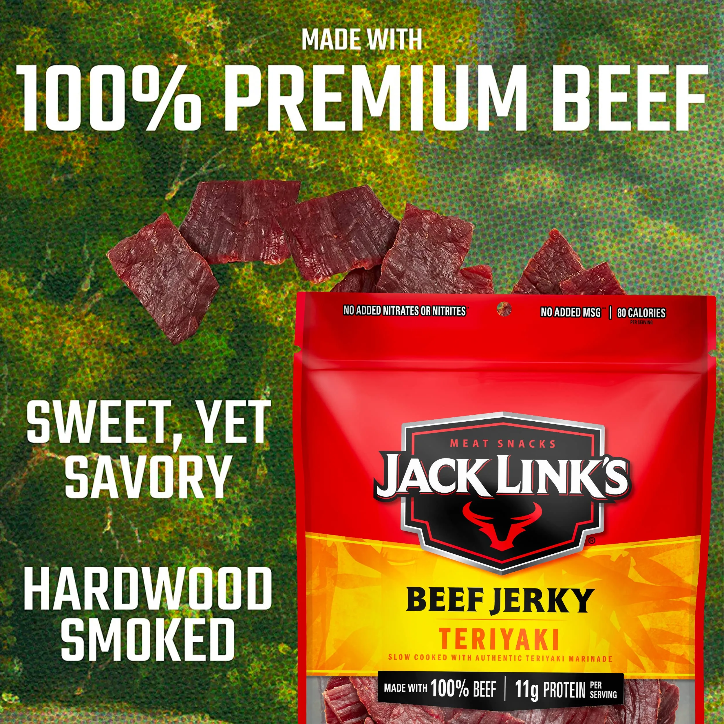 Jack Link's Beef Jerky, Teriyaki, Large Jerky Bags  Flavorful Meat Snacks, Ready to Eat Protein Snacks with 11g of Protein, Made with 100% Beef, Keto, Paleo & Carnivore Diet Ready  9 Oz. (Pack of 2)