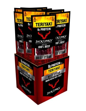 Jack Link's Beef Steak, Teriyaki  Protein Snacks, Meat Snack with 9g of Protein, Made with 100% Beef, Individually Wrapped Bulk Snack Pack, Keto Friendly  1 Oz. (12 Count)