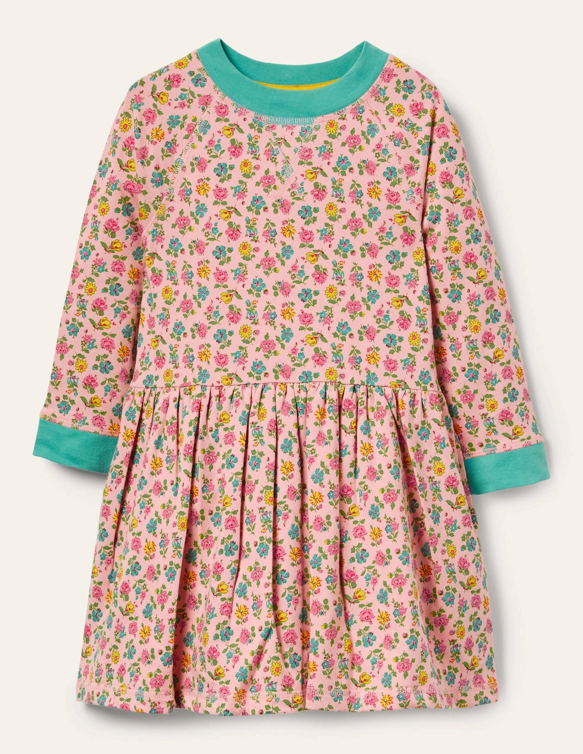 Jersey Sweatshirt Dress-Provence Pink Patchwork Floral