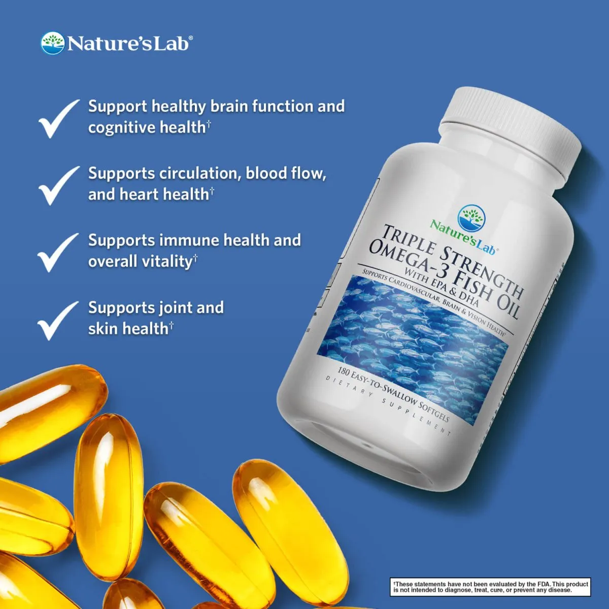 Nature's Lab Triple Strength Omega-3 Fish Oil with EPA & DHA - 180 Softgels
