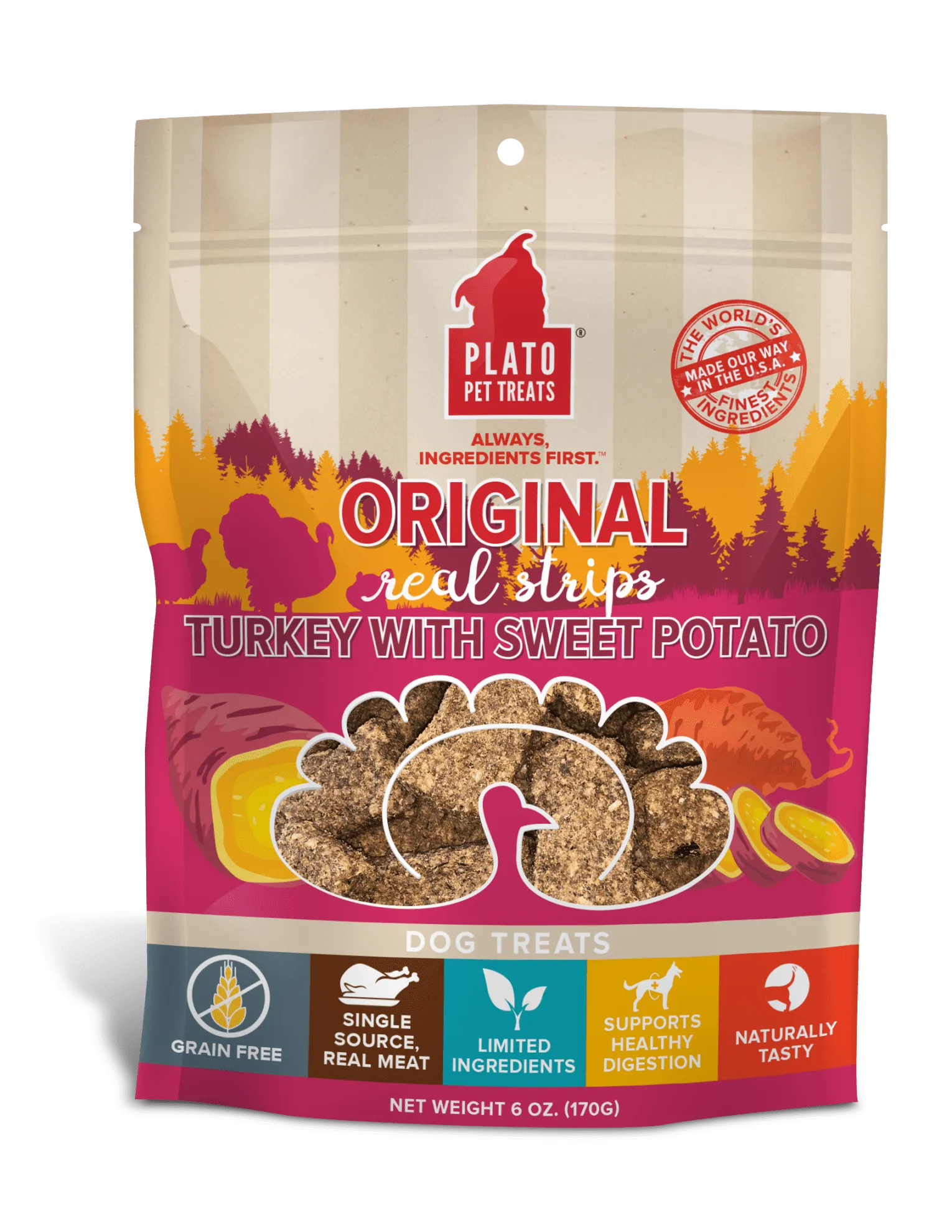 Plato Real Strips Grain Free Meat Bar Dog Treats, Turkey And Sweet Potato Recipe