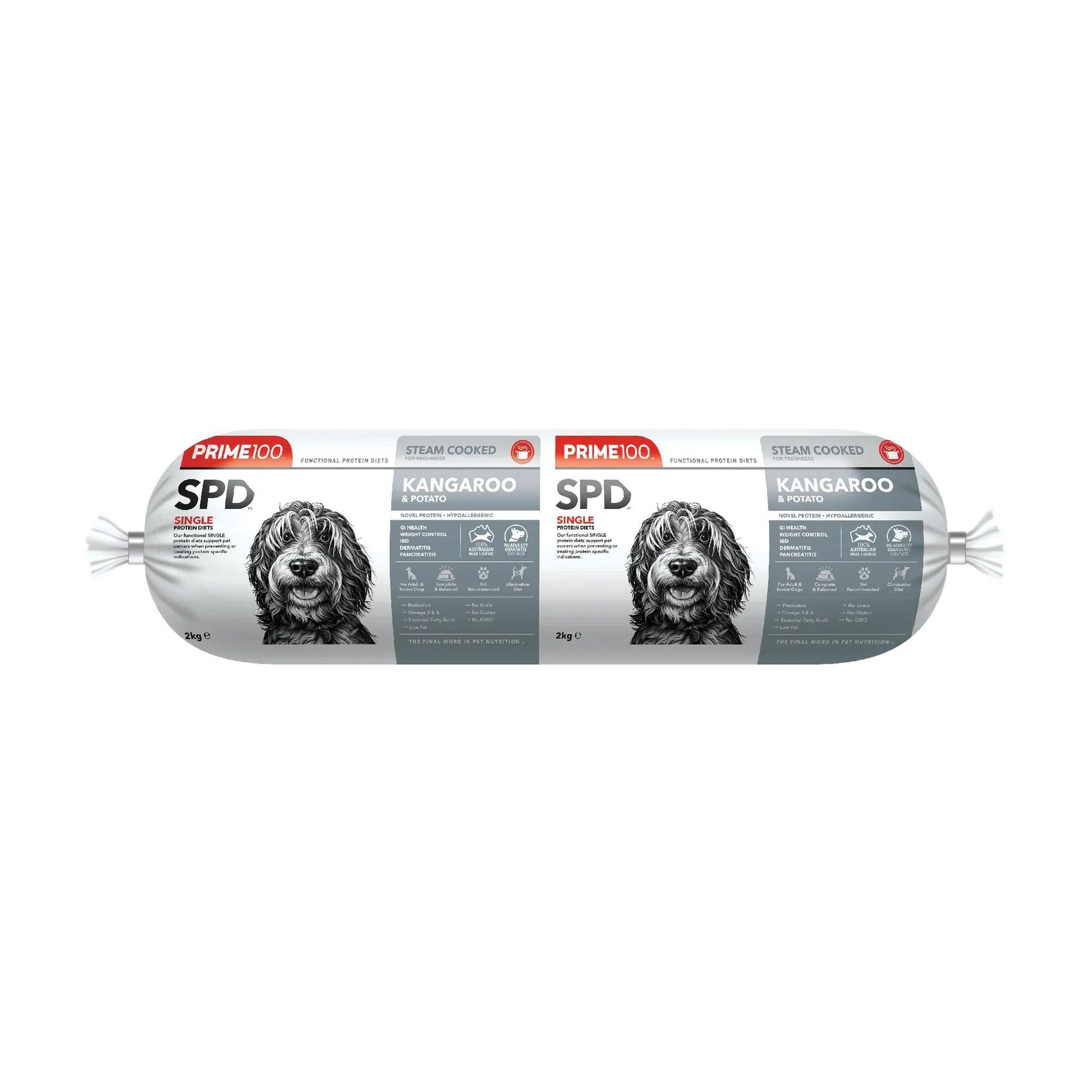 Prime 100 Dog SPD Kangaroo and Potato Roll 2kg